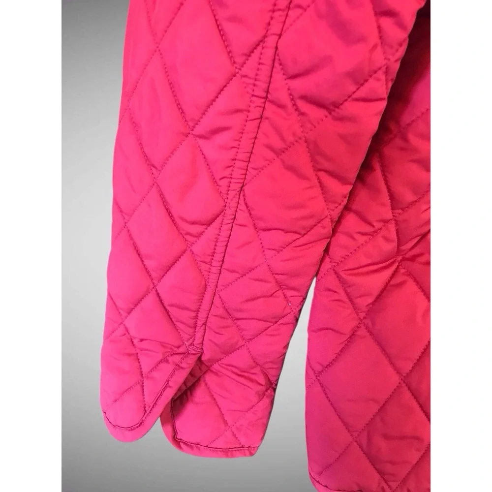 Lands End Women's Sz M 10-12 Red Quilted Puffer Full Zip Christmas  Jacket‎ Coat